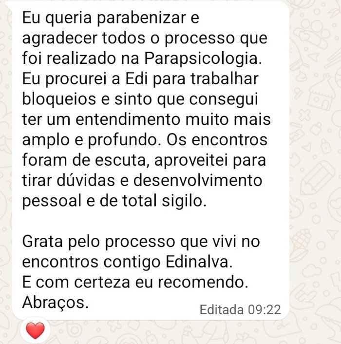 Depoimento de cliente sobre atendimento de parapsicologia